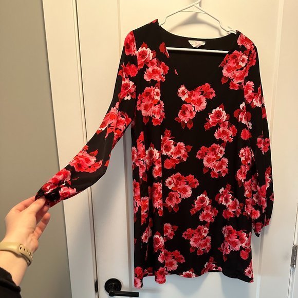 Floral Black & Pink Long Sleeve Peach‎ Love dress - Picture 3 of 5